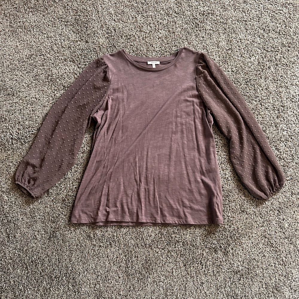 Maurices Mauve Long Sleeve Top with Textured Dot Sleeves Size XXL